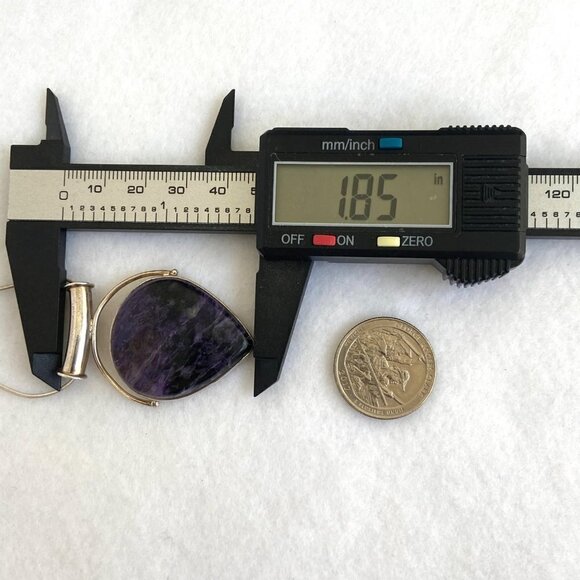 Sterling Silver 925 Teardrop Bezel Set Purple Charoite Pendant Necklace 20" - Picture 13 of 16